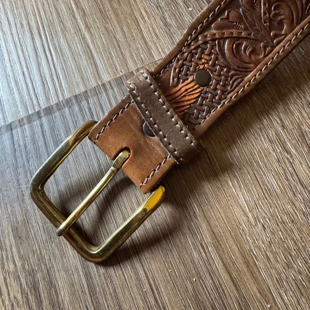 Chambers Men's Belt Western Tooled Leather Eagle Brown Size 36